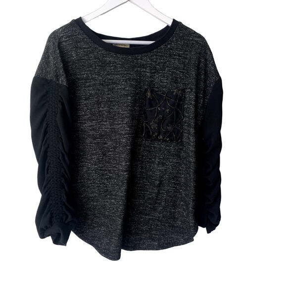Democracy Top Size M Beaded Embroidered Boho Pullover Pocket Blouse Sweatshirt - Picture 1 of 7